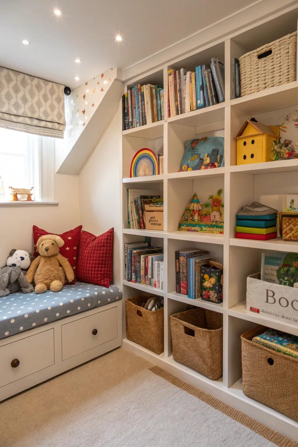 Inherent shelves furnish profuse stowage whilst preserving the tidiness of the chamber.