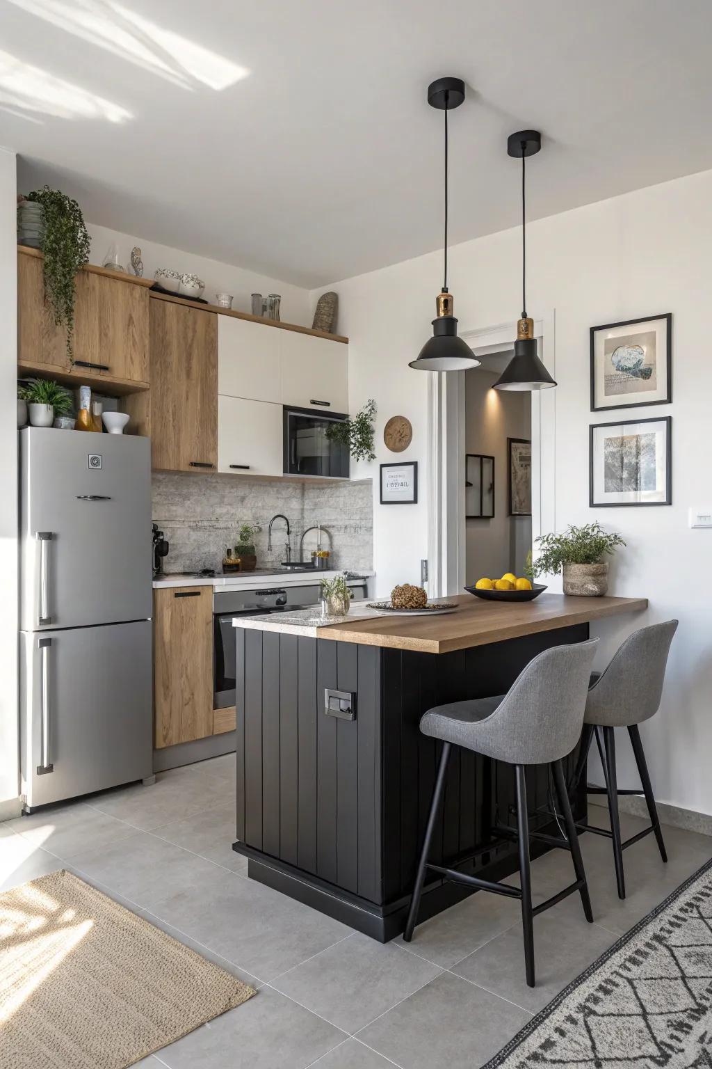 A deep-toned centerpiece set against pale walls, crafting dimension and elegance.