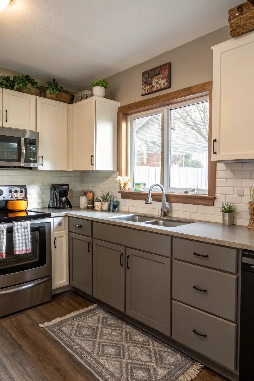 Dual-tone cabinet layouts contribute proportionality and captivation.