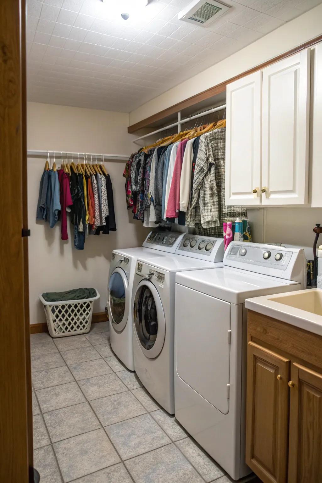 A hanging rod gives your laundry routine useful elegance.