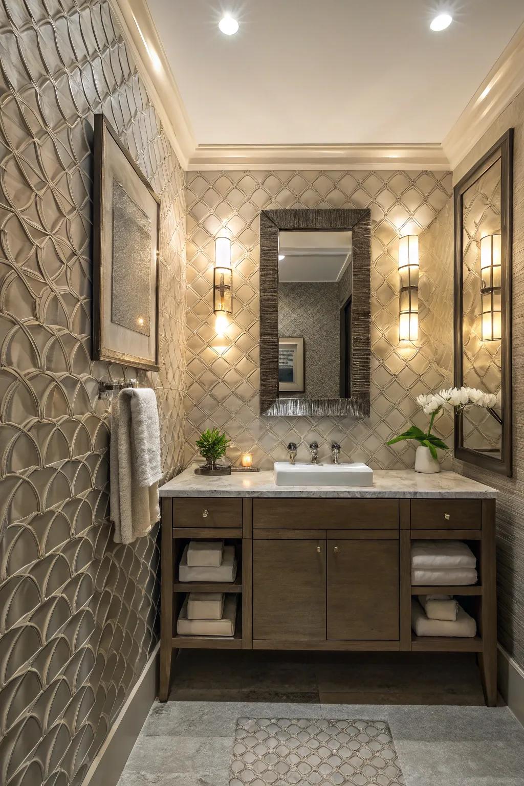 Textured walls introduce depth and tactile luxury.