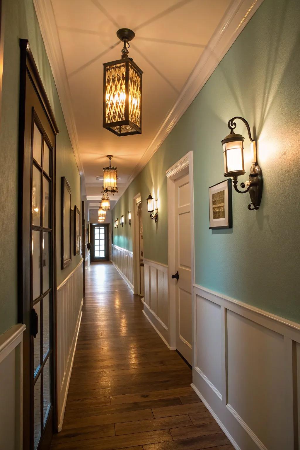 Strategic illumination can significantly enhance the atmosphere of a slender passageway.