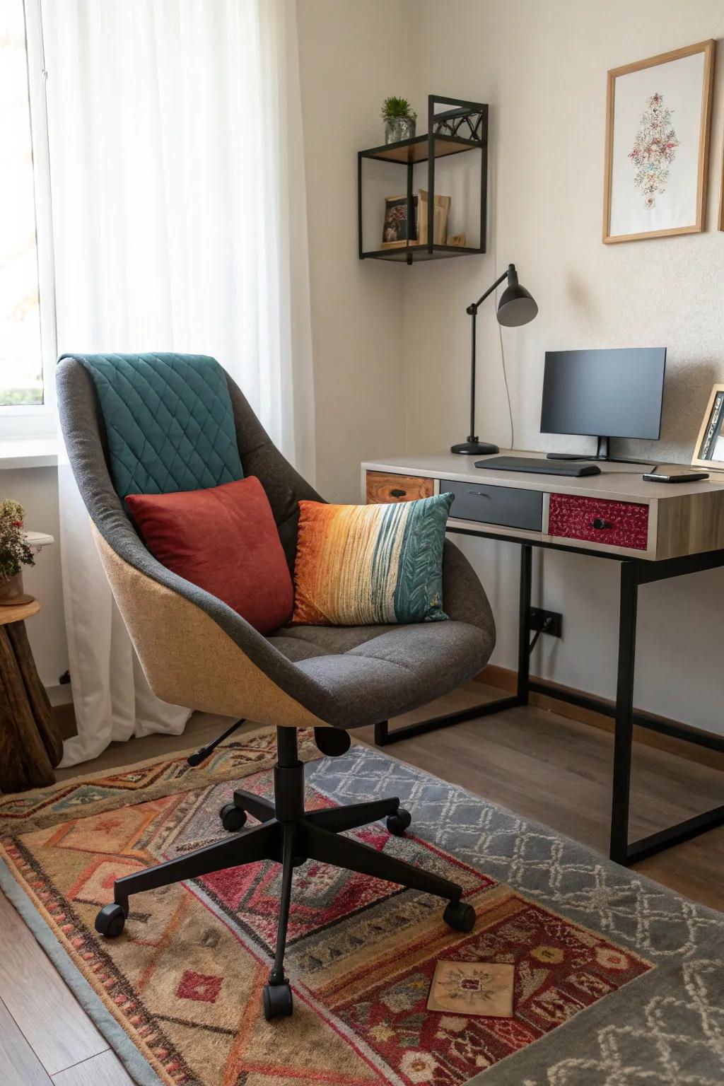 A posture chair adds both ease and style to your small office.