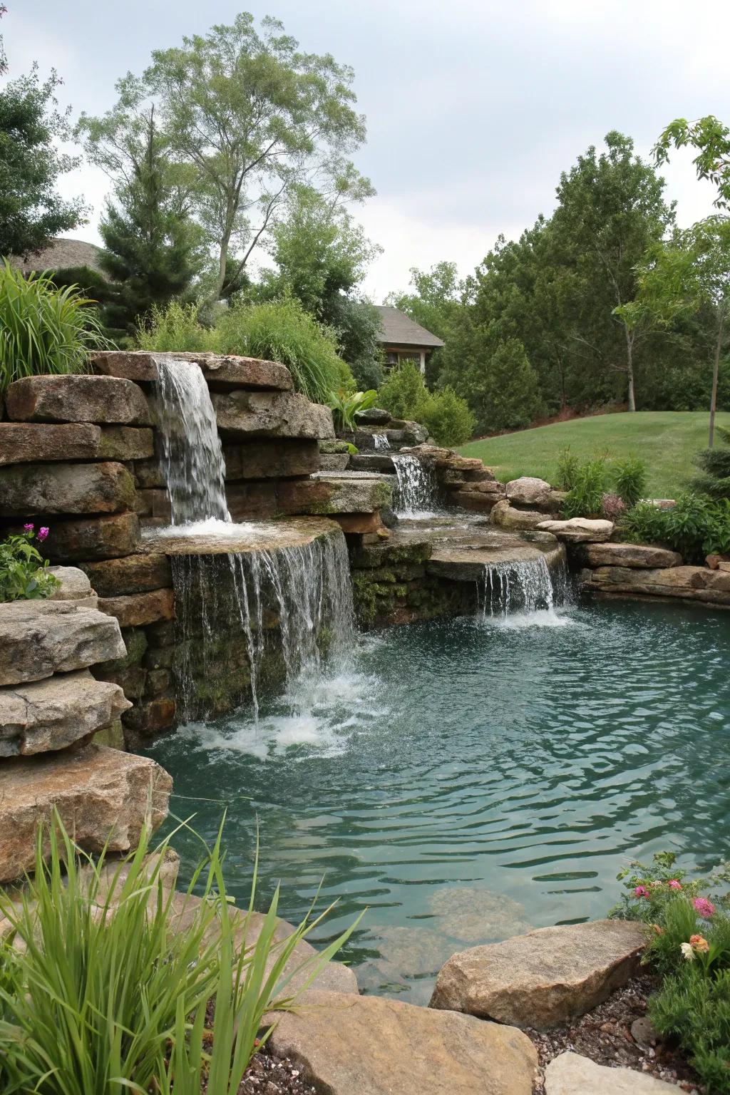 A multi-level cascade creates layers of running water.