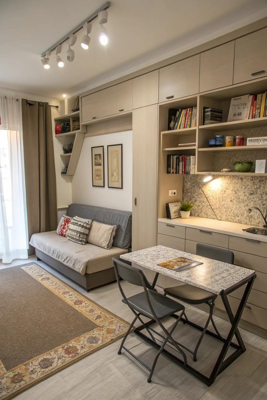 Multi-functional furniture increases usefulness in small spaces.