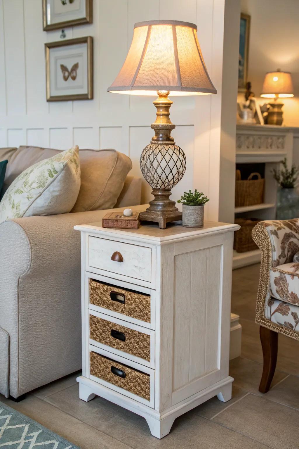 Built-in storage tidies up spaces.