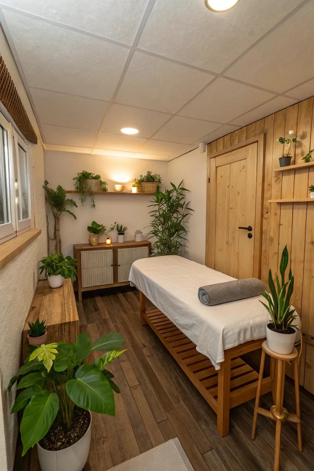 Elements of nature, like plants, infuse peace into your massage setting.