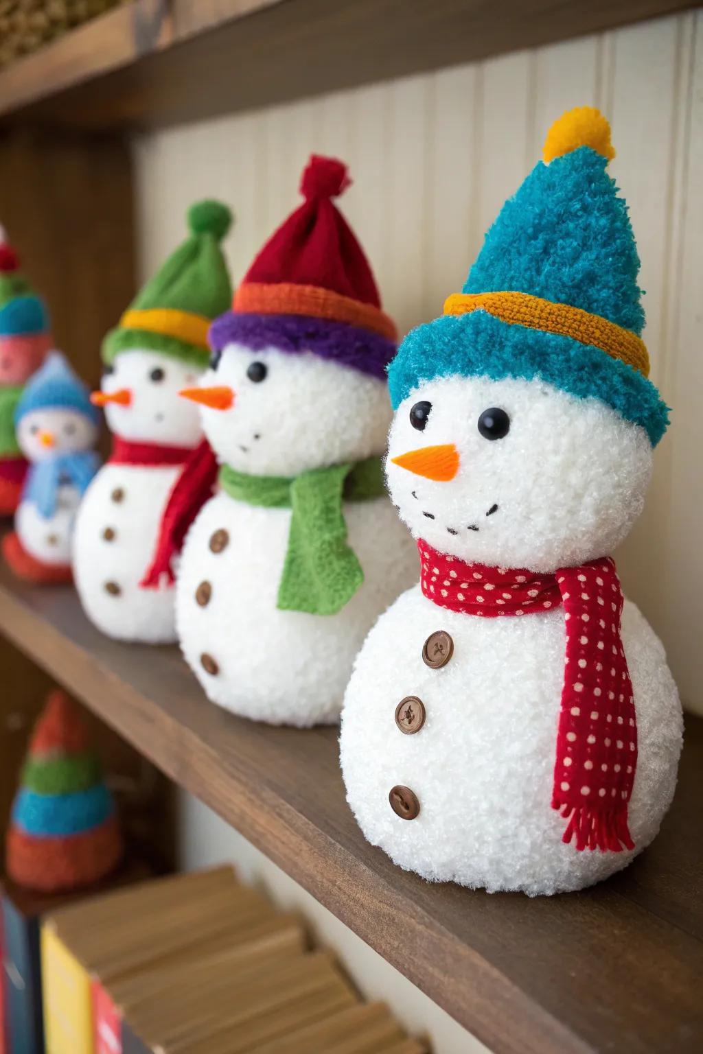 Joyful pompom snow characters prepared to illuminate your day.