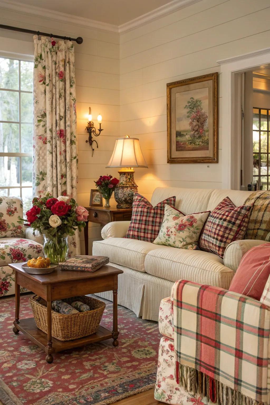 A captivating fusion of designs and surfaces in a Southern parlor.