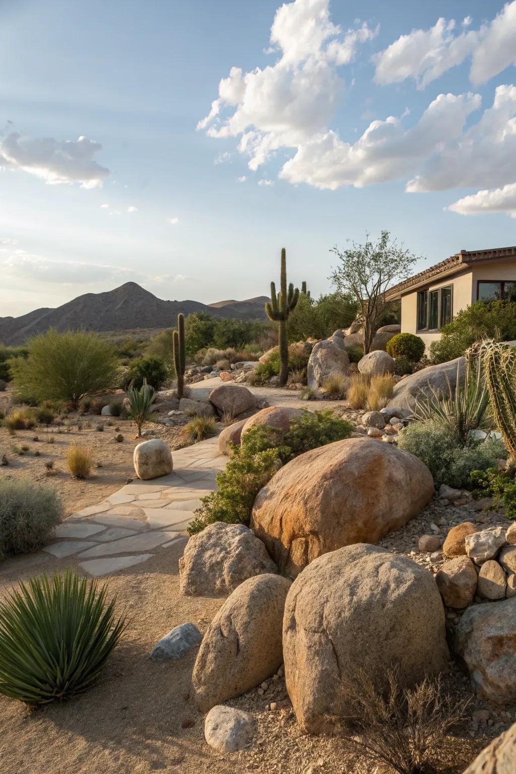 Natural stone elements enhance the scenery with rustic beauty.