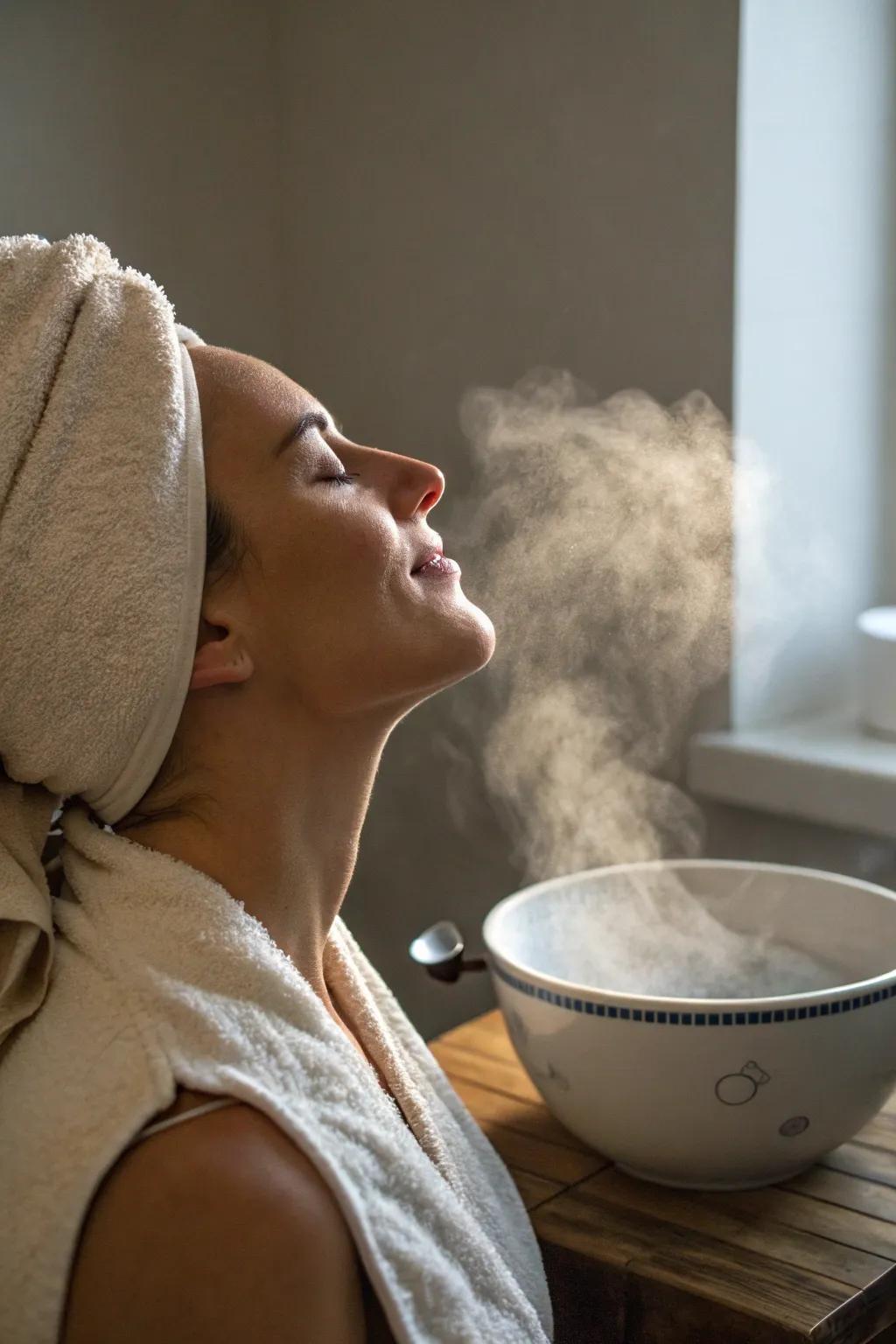 Facial steaming with essential oils opens pores and clears the mind.