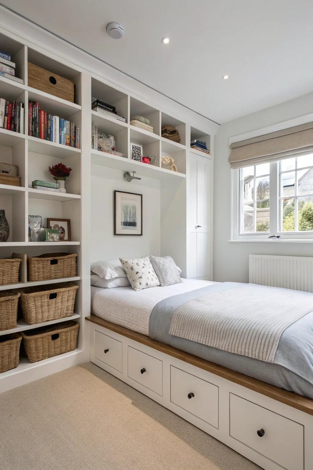 Built-in storage solutions keep your bedroom tidy and stylish.
