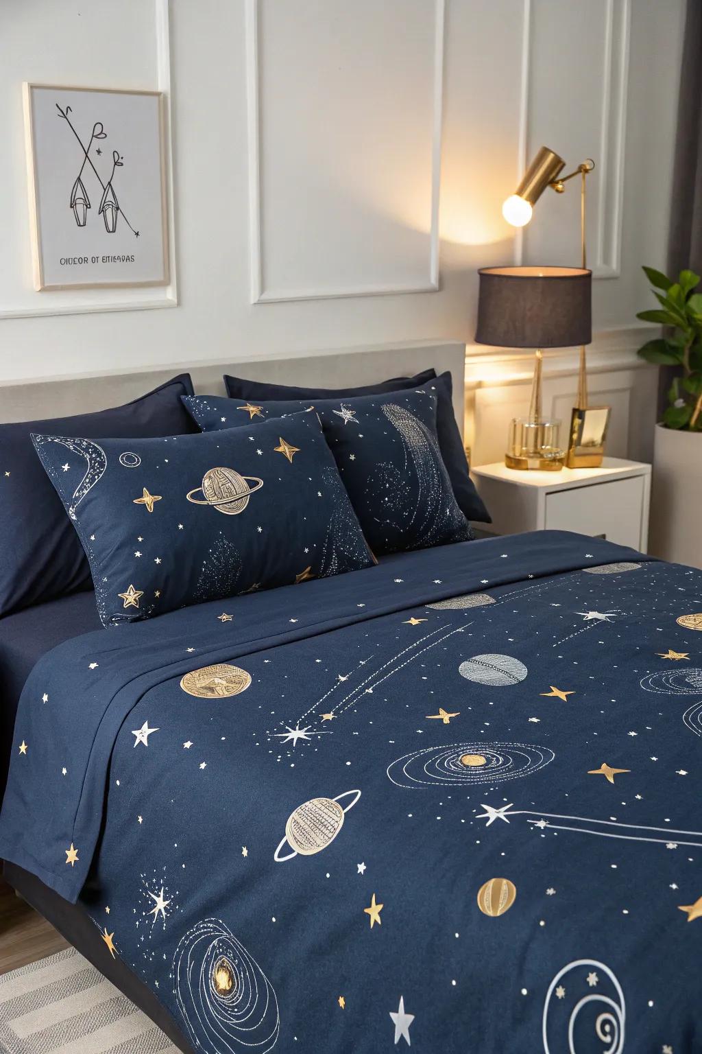 Astral-inspired bedding infuses a cosmic essence into your sleep haven.