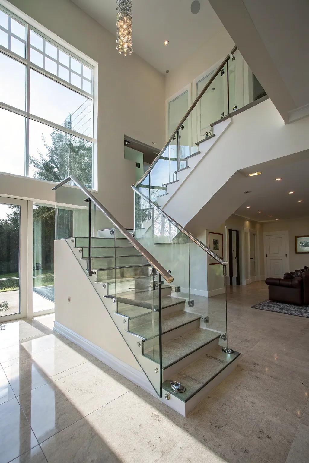 Glass railings enhance openness and light flow in your home.