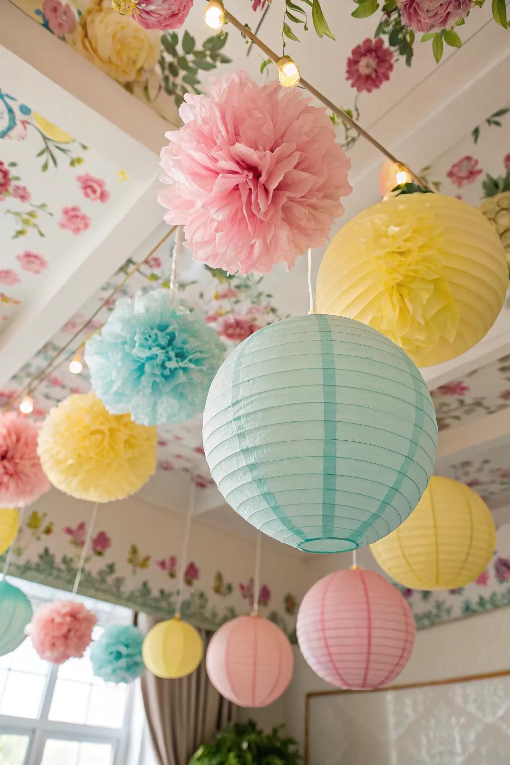 Hanging ornaments contribute a playful detail to your spring d&eacute;cor.