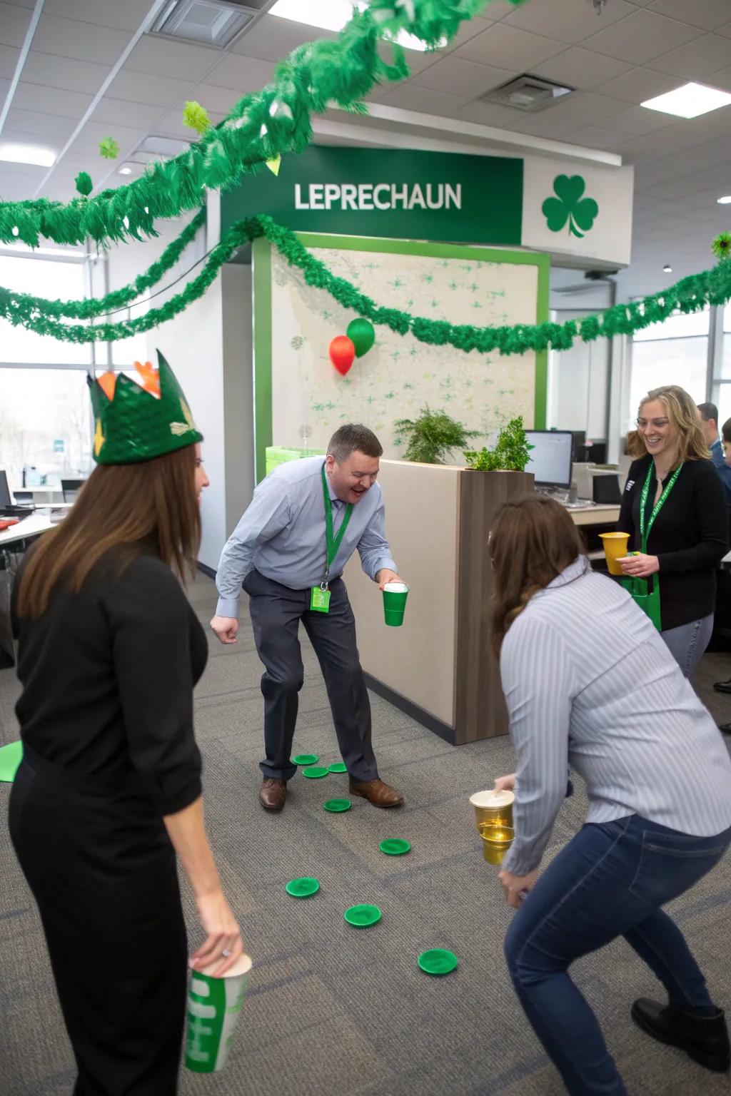 Unite for a joyous leprechaun topper toss challenge.