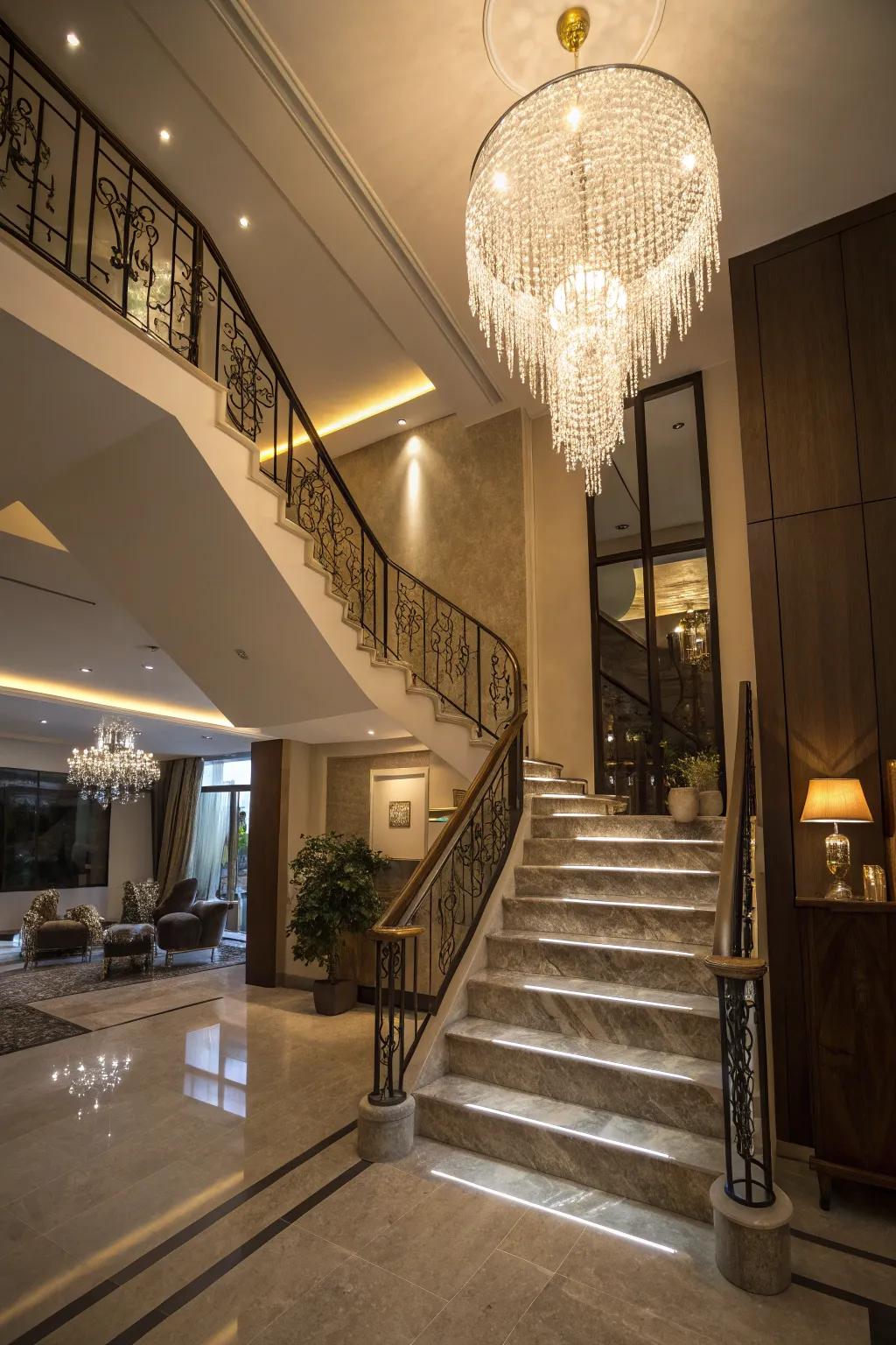 Brighten your staircase with breathtaking statement lighting.