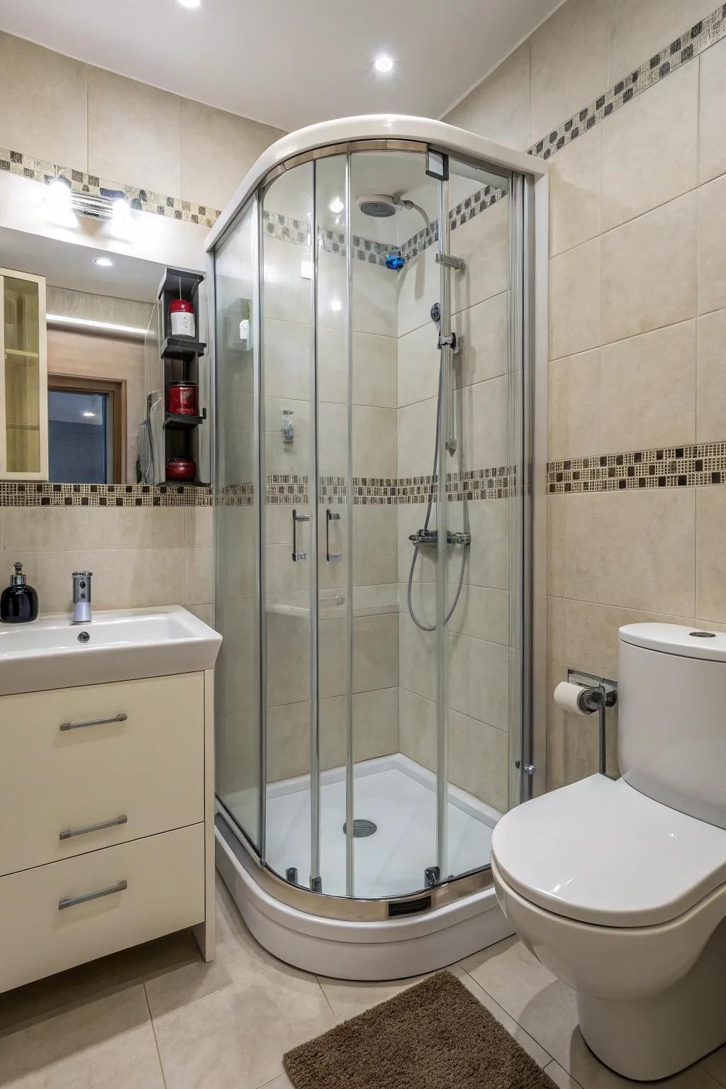 A corner-fitted shower, a brilliant space-saving solution for smaller bathrooms.