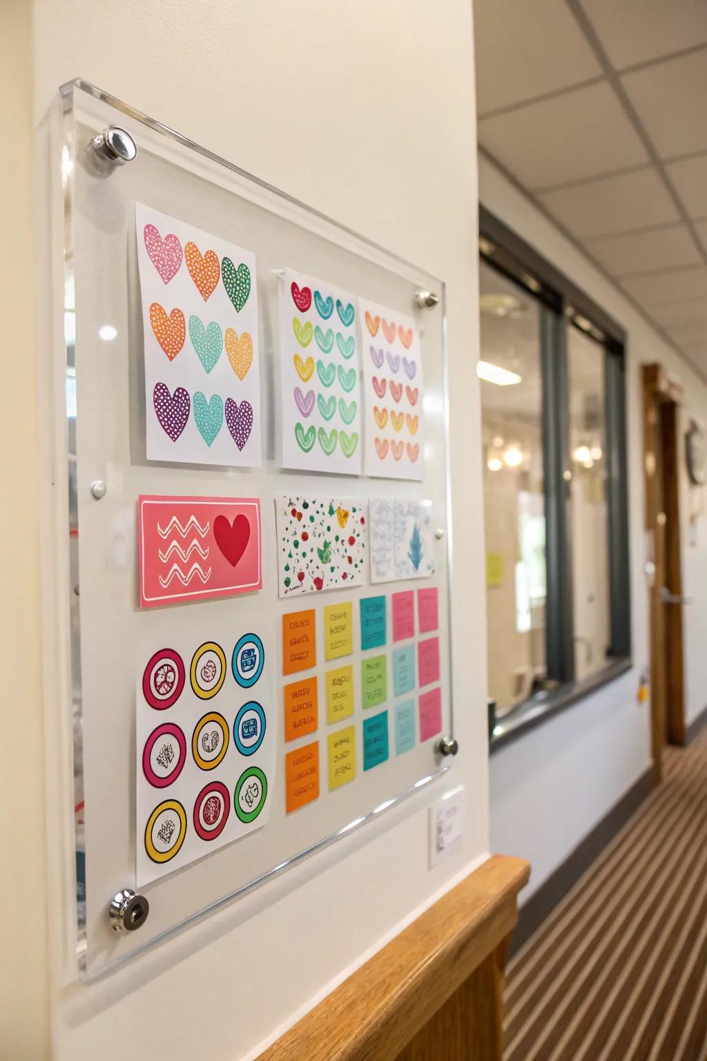 Display stickers on a clear board for a modern look.