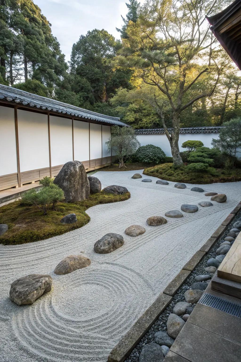 A serene Zen garden showcasing calming rock features.