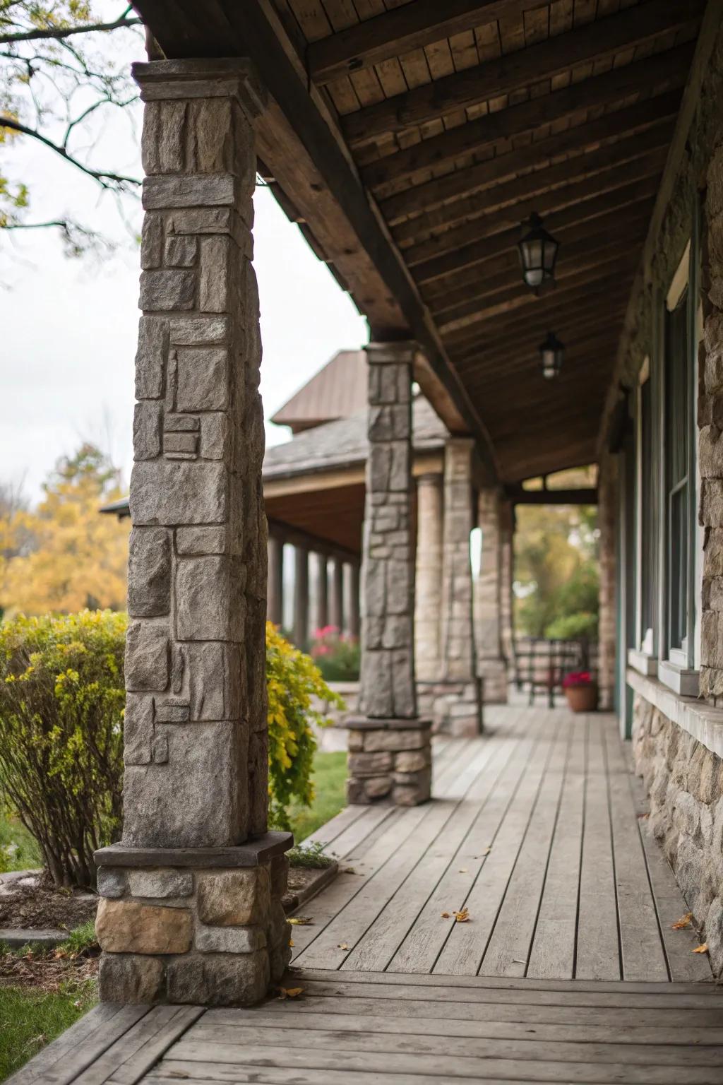 Rock columns provide strength and style to your veranda.