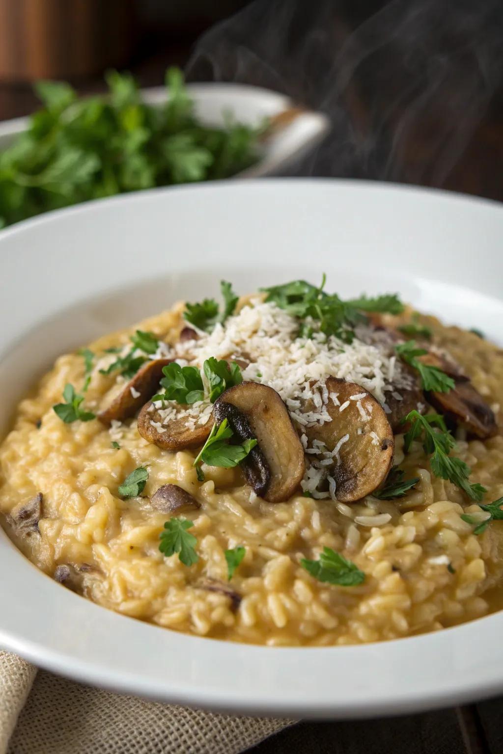 Creamy fungi grains, a comforting classic.