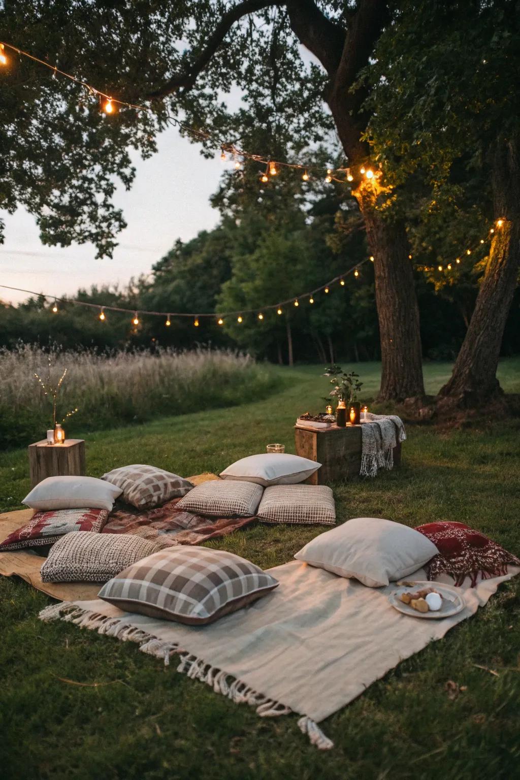 A comfortable and inviting picnic seating arrangement