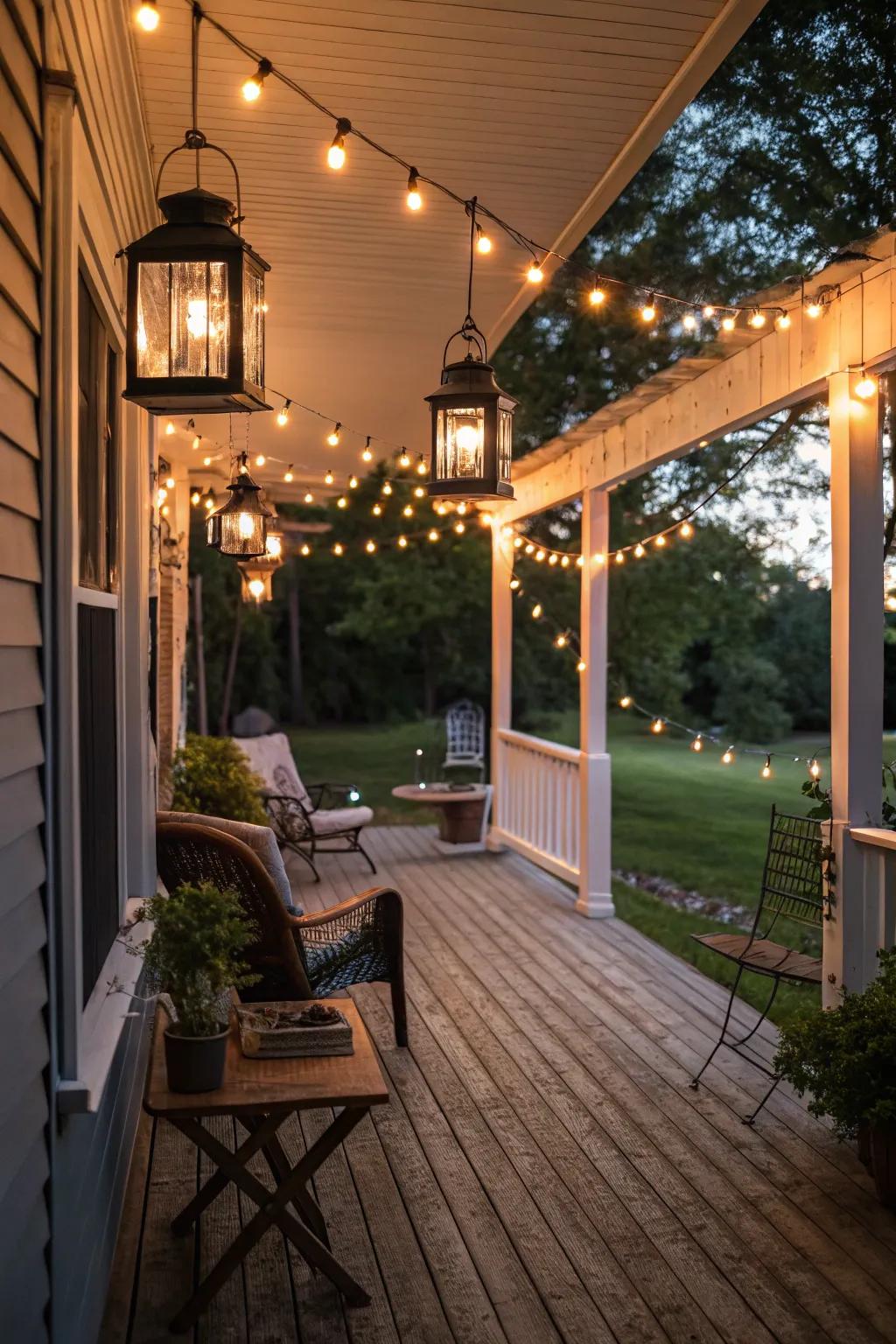 Ambient lighting renders your porch magical by night.