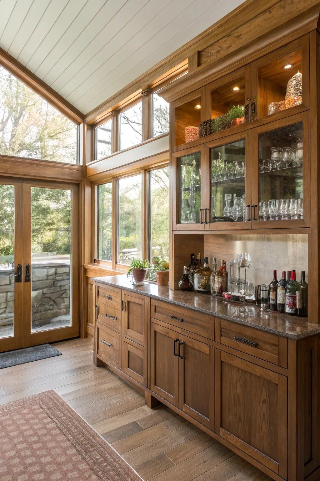 Integrated bar elements provide an efficient and stylish use of space in your sunroom.