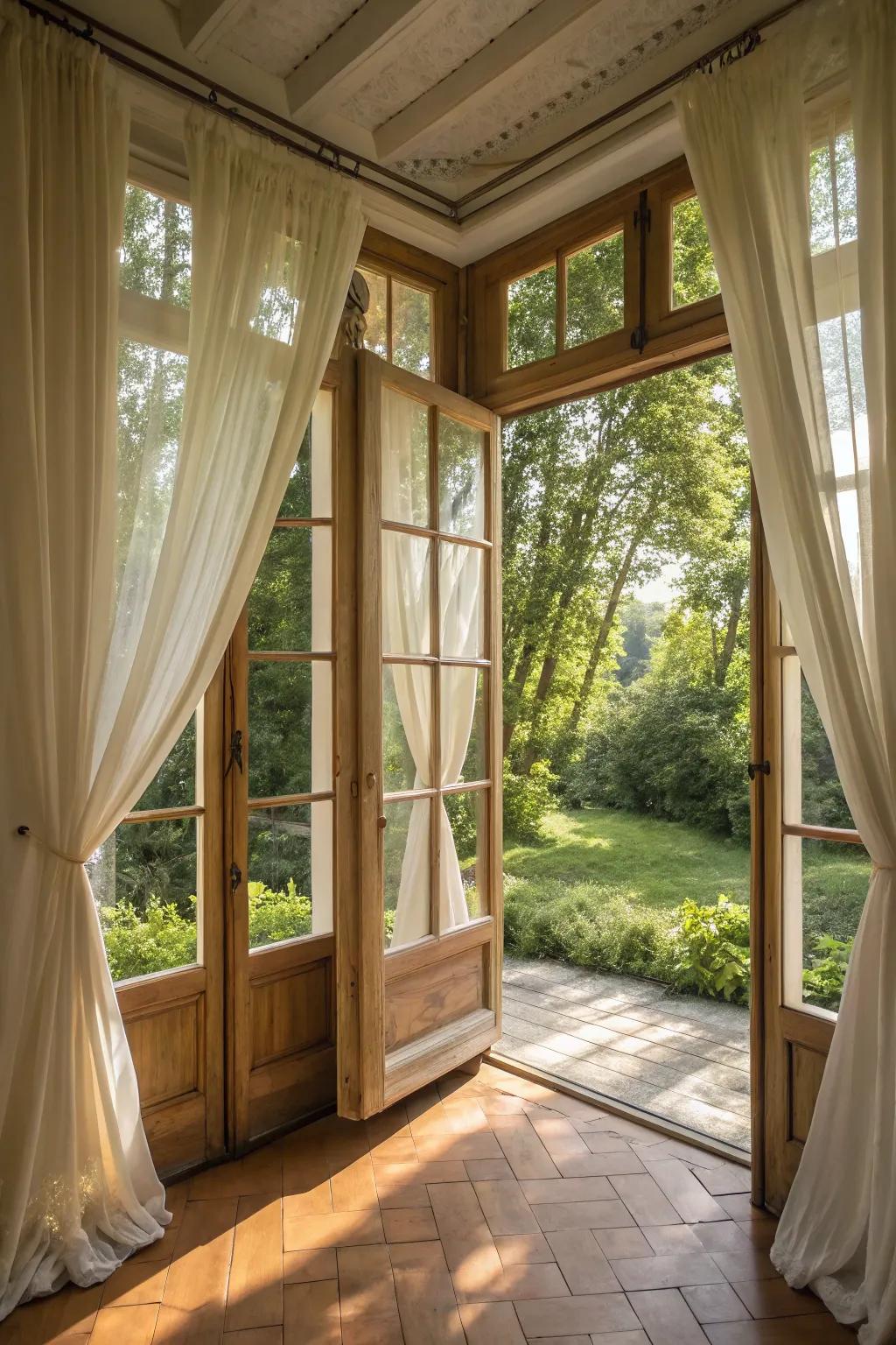 Elegant swing-out windows bring fresh air into your sunroom.