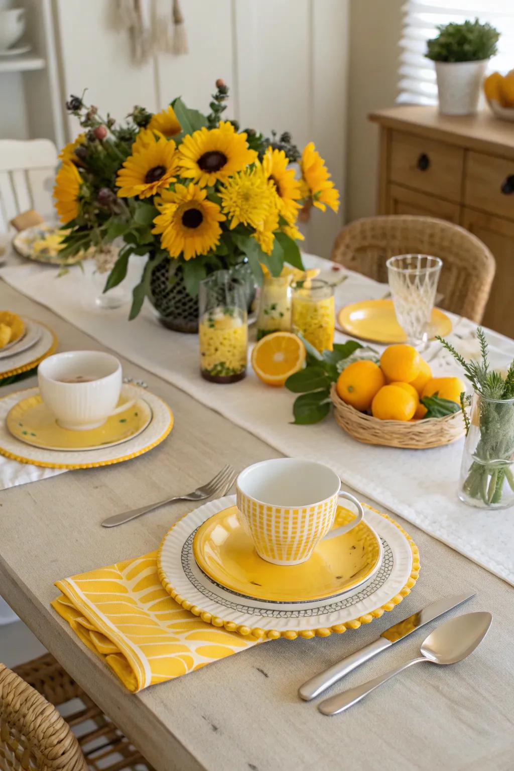 Girasol centerpieces infuse an inherent sunny appeal to the table.