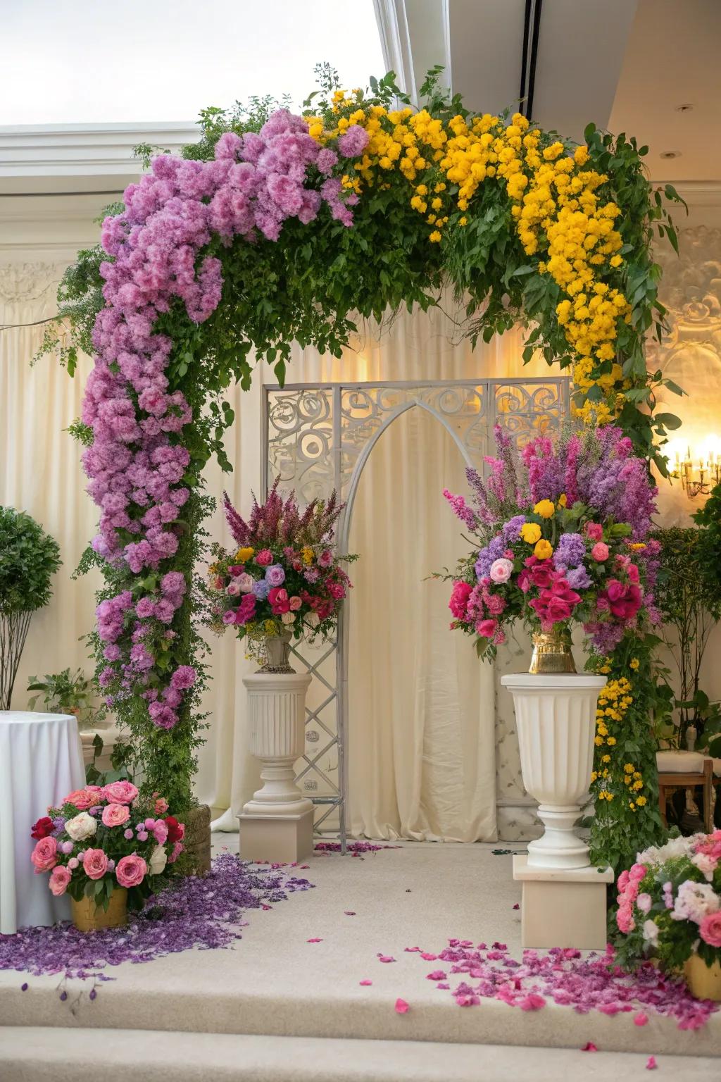 A lush floral arrangement backdrop that creates a blooming oasis.