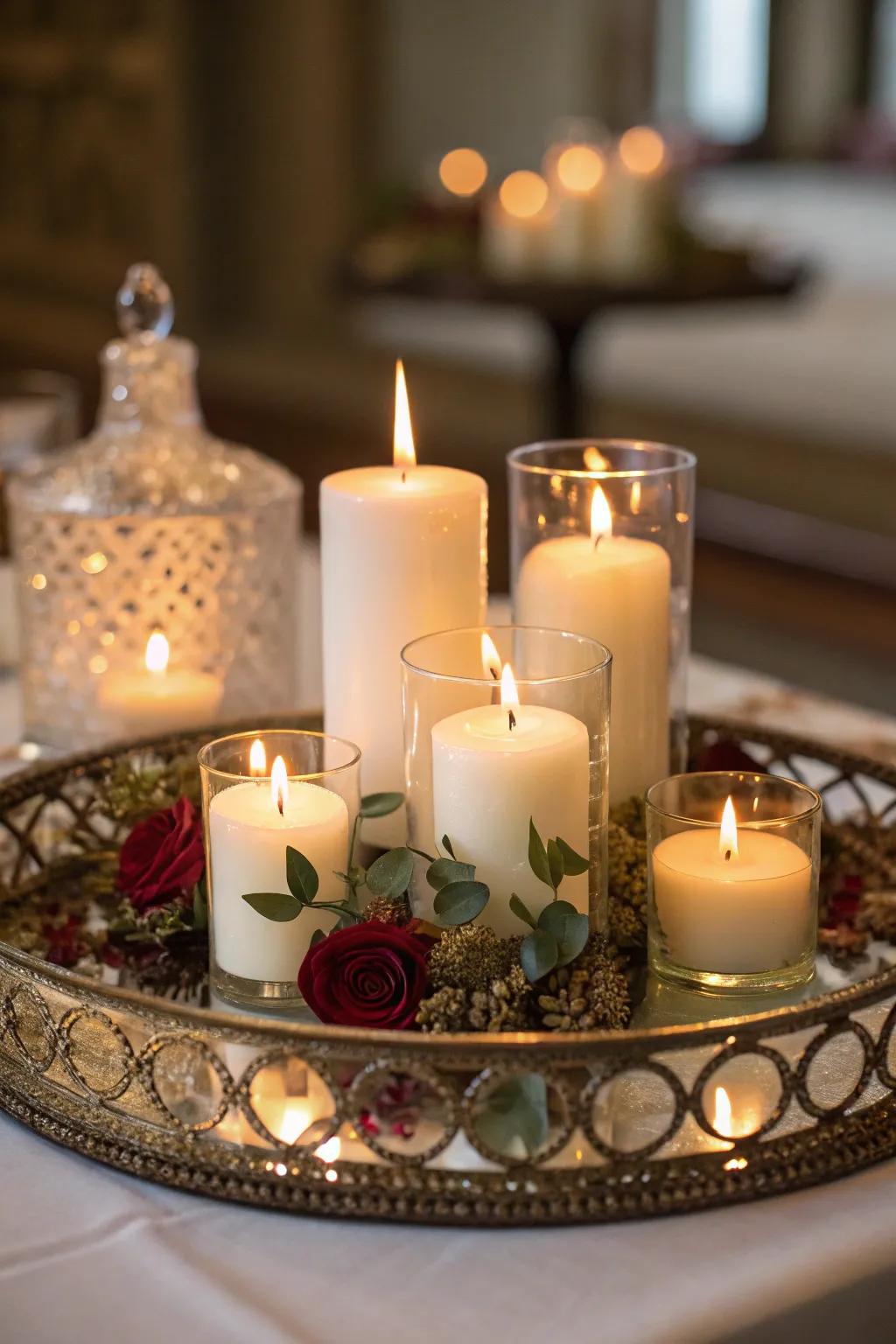 An elegant arrangement of candles creating a warm glow.