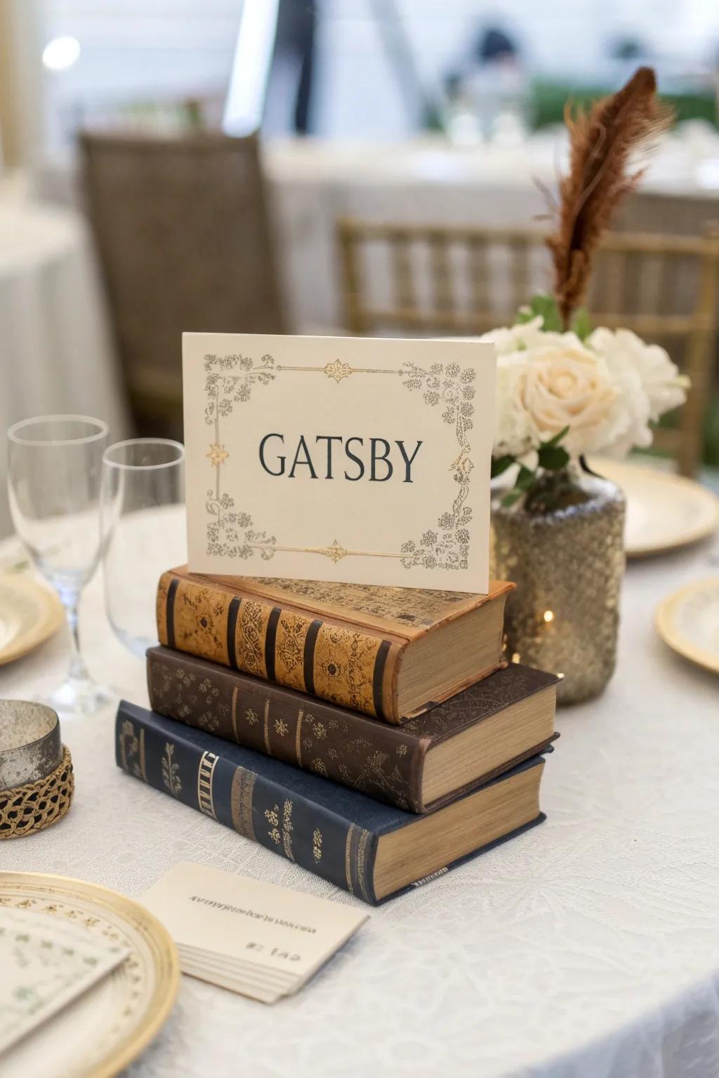 Literary-influenced table identifiers contribute a whimsical element.
