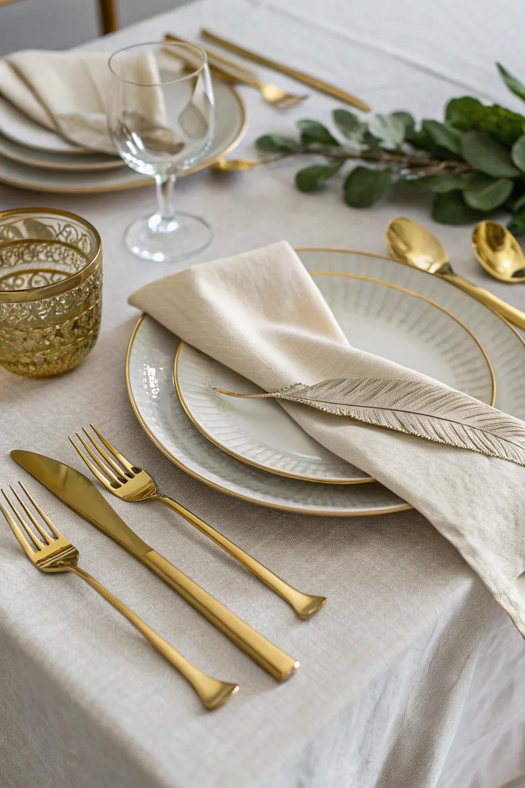 Glamorous tablescape featuring golden accents.