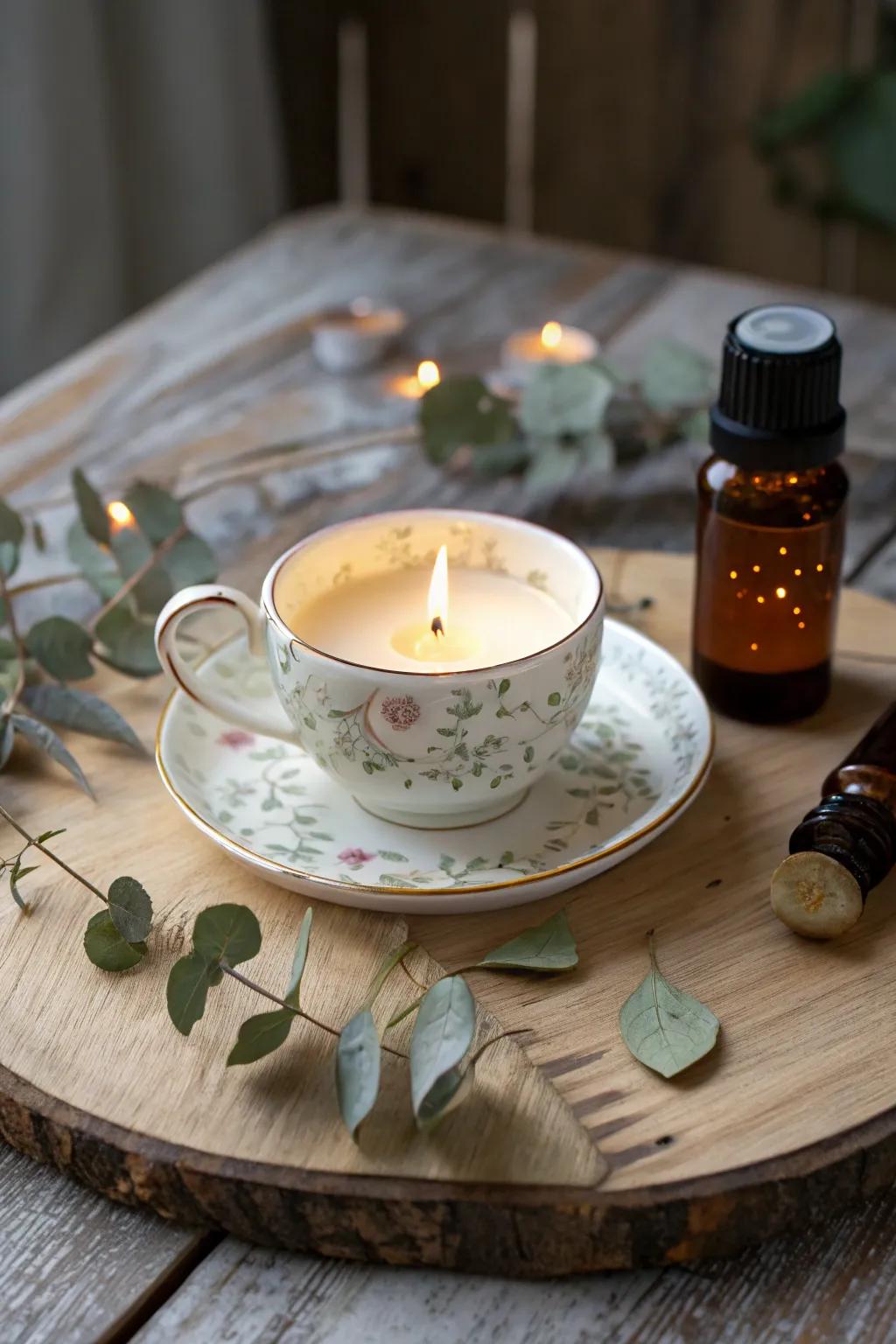 Convert your teacups into spellbinding glow vessels, crafting a tranquil, aromatic setting.