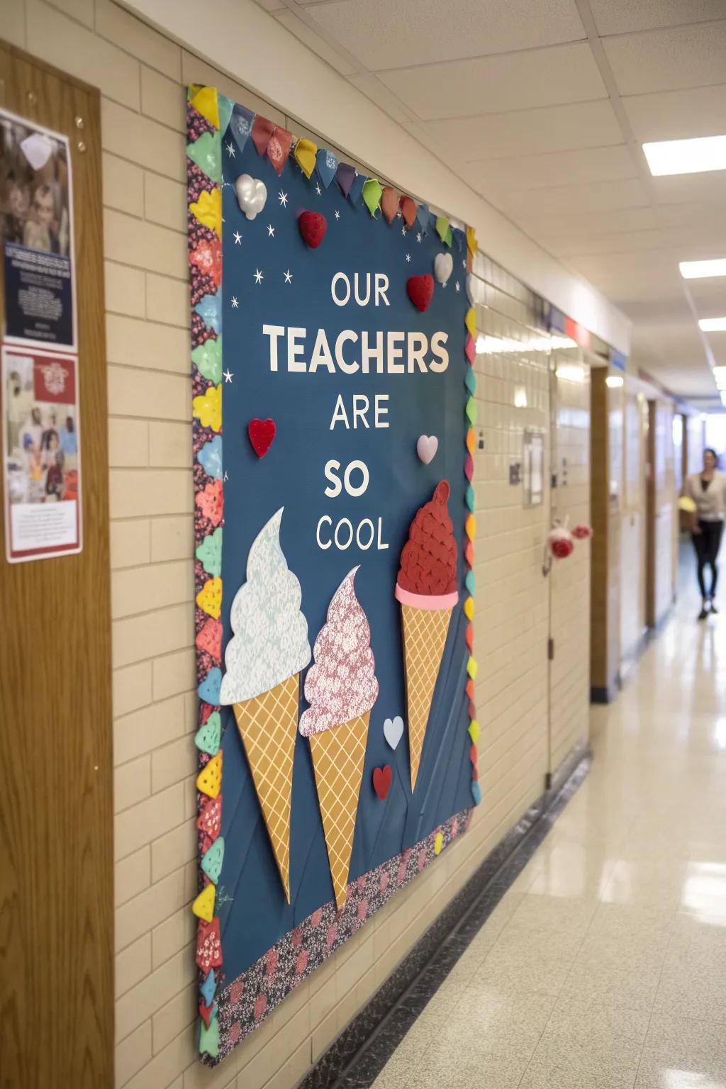 An ice cream-themed board celebrating the admirable attributes of teachers.