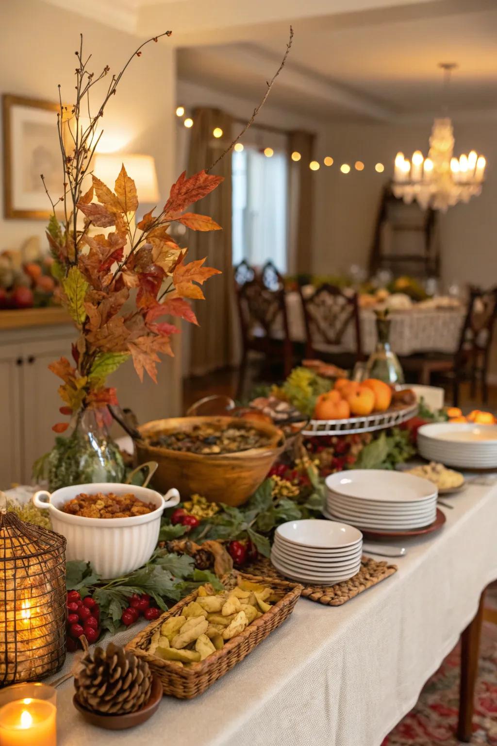 Natural elements bring a rustic charm to your buffet.