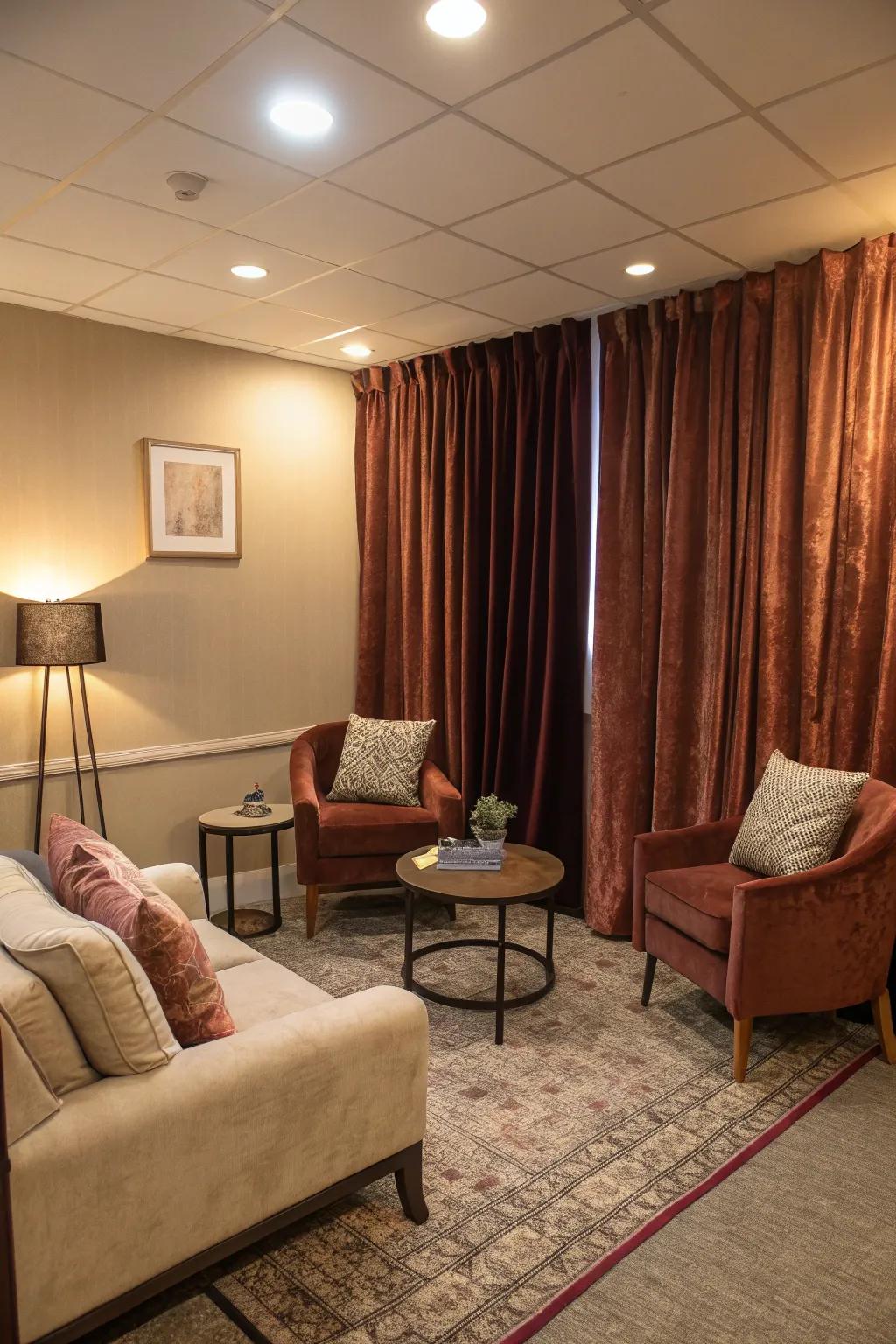 Comfortable textiles make a welcoming, warm vibe.