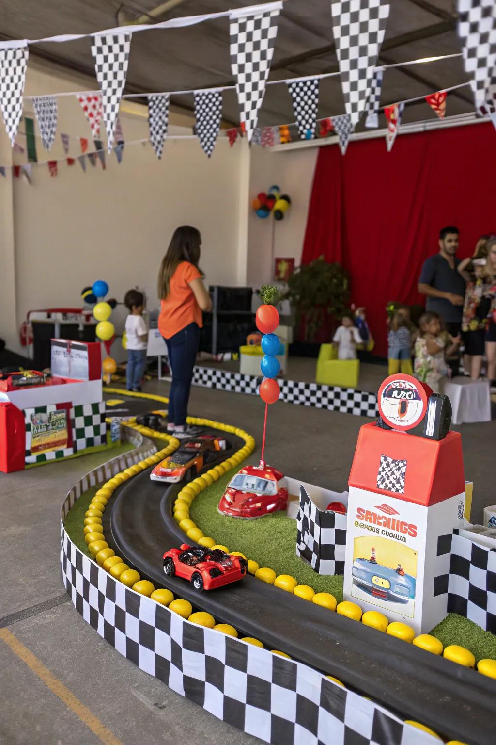 A high-speed race car rally theme designed for young racers.