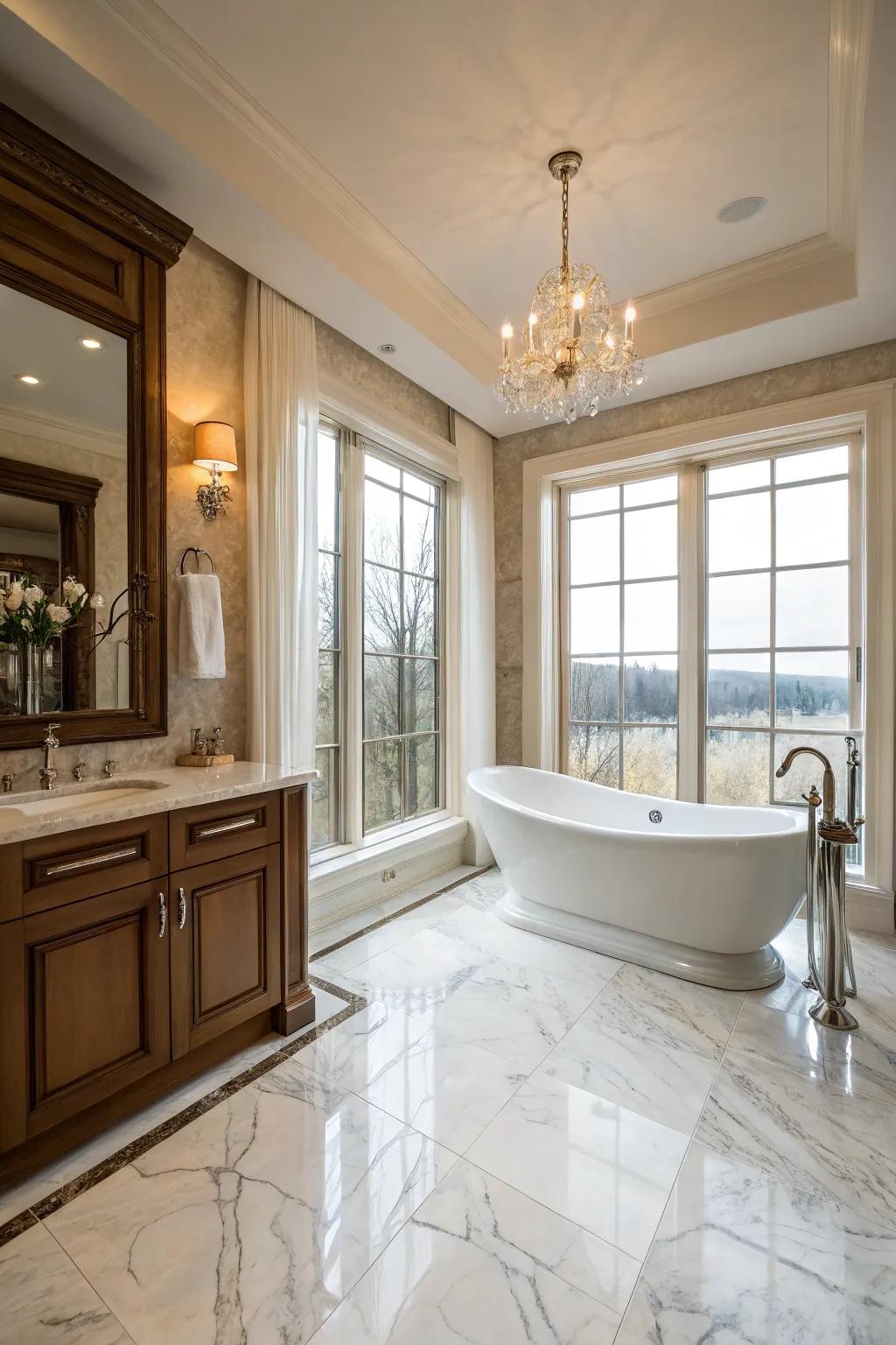 Marble tiles transform a bathroom into an elegant, spa-like retreat.