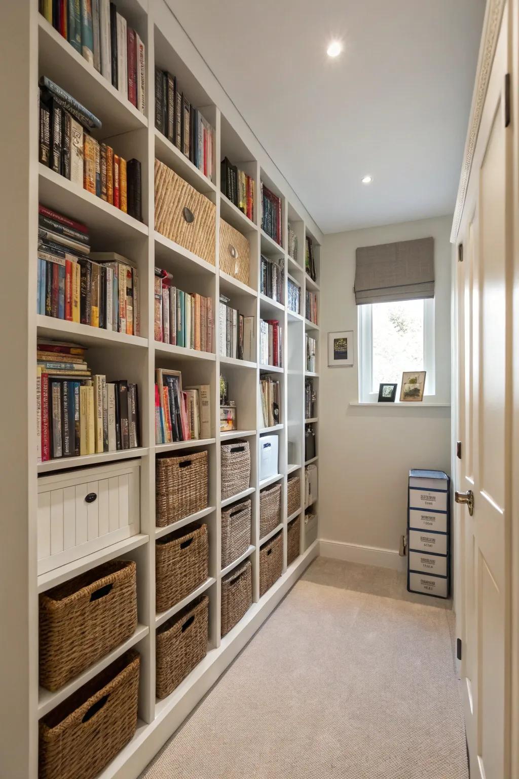 Vertical storage keeps your tiny room organized and spacious.