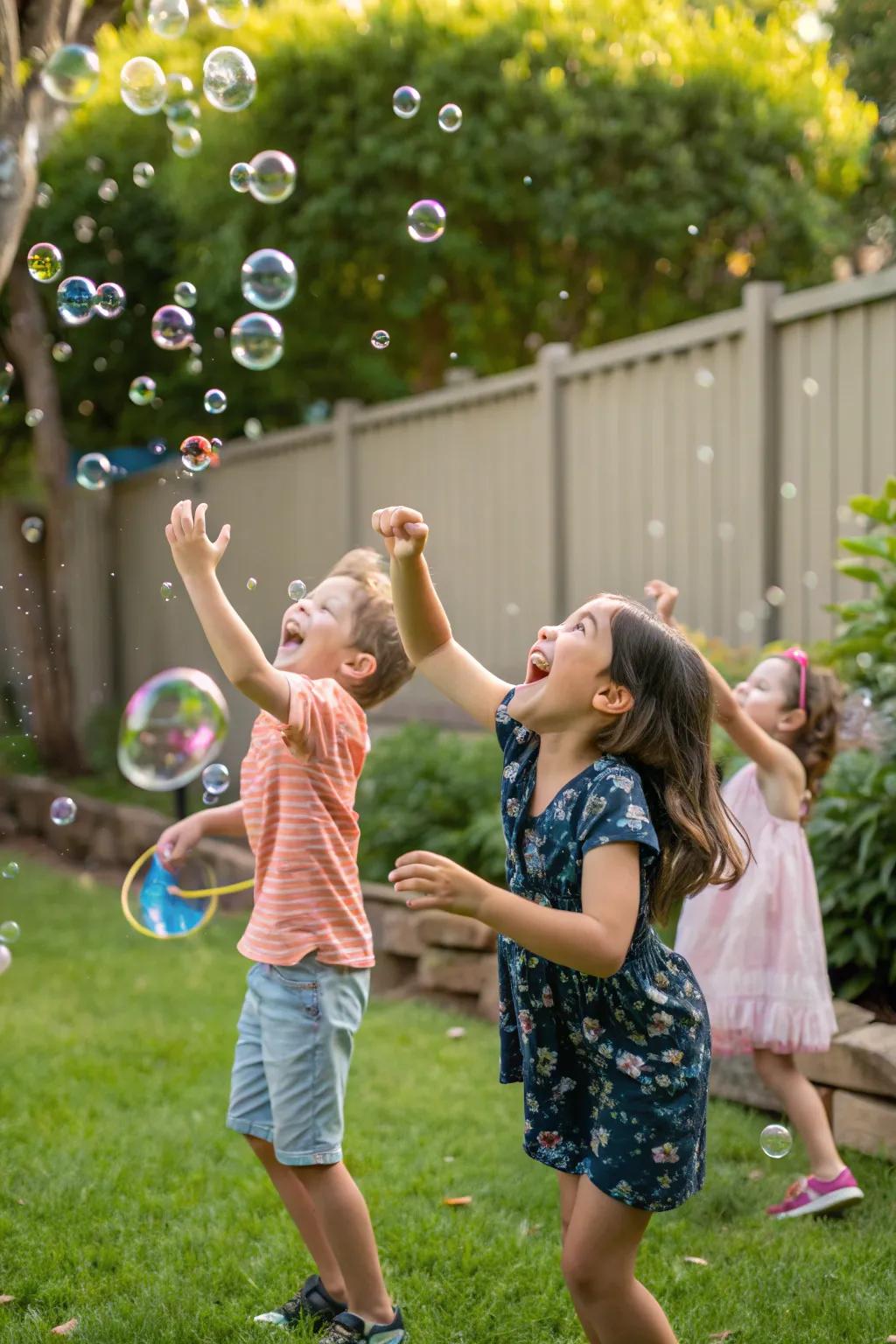 Smiles and laughter are brought to toddlers at an outdoor party.