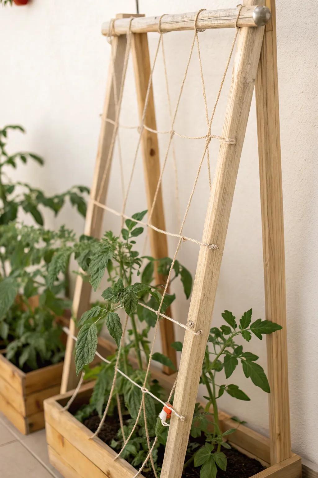 Enhance your garden with a hint of minimalist grace via a DIY upright thread structure trellis.
