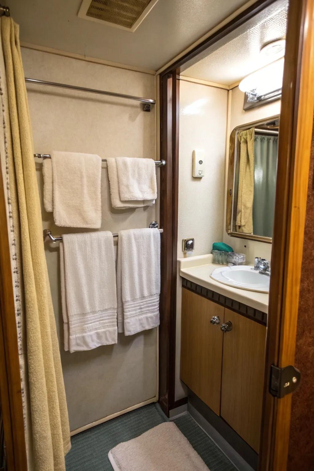 Use door space wisely with an over-the-door towel rack.