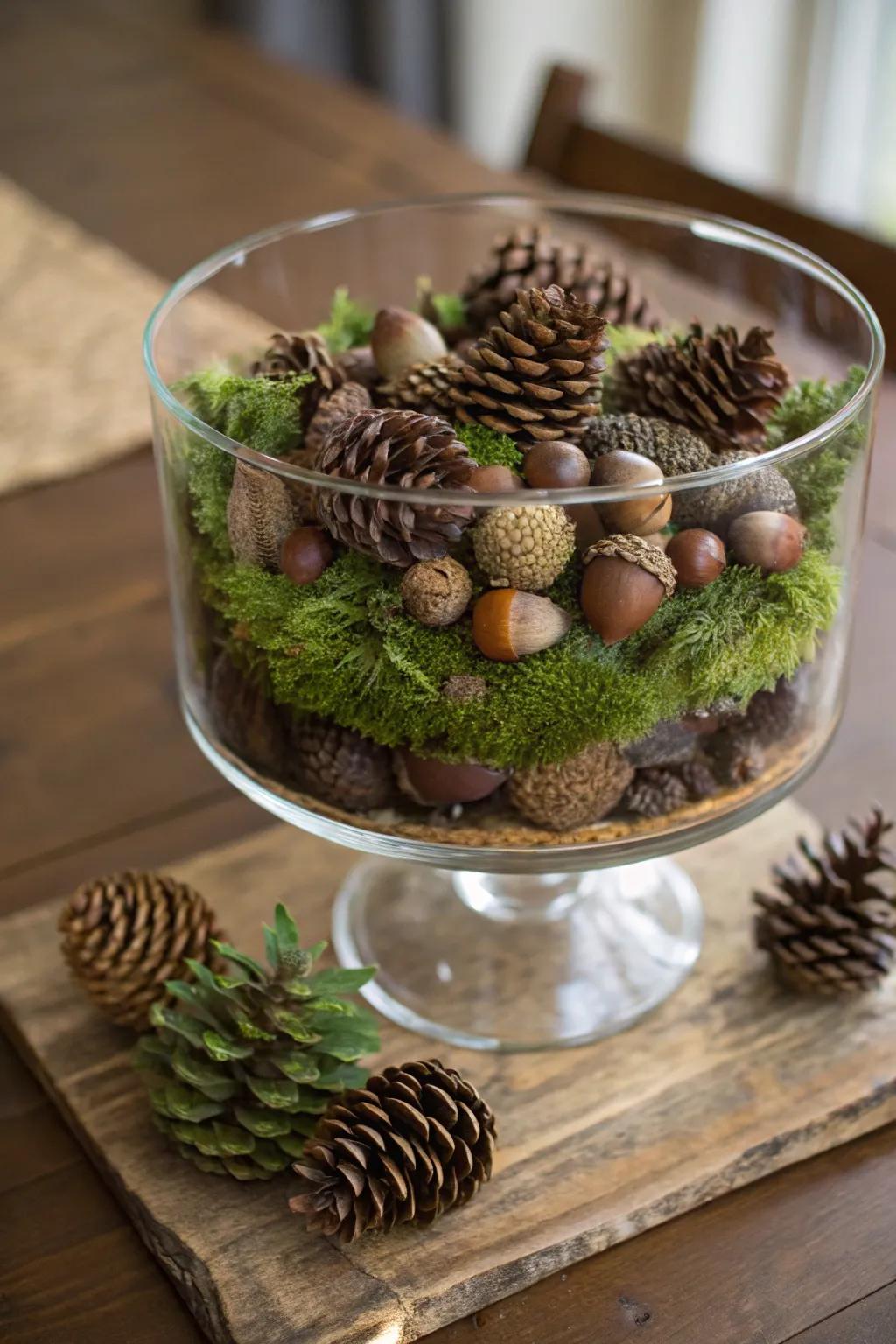 A dessert bowl capturing the essence of the woods indoors.
