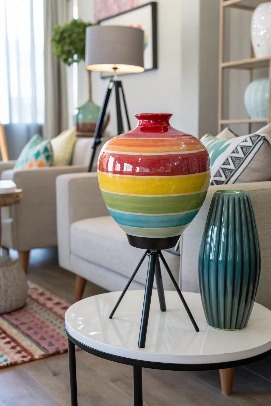 Vivid shades within three-legged vessels insert a playful nuance into d&eacute;cor.