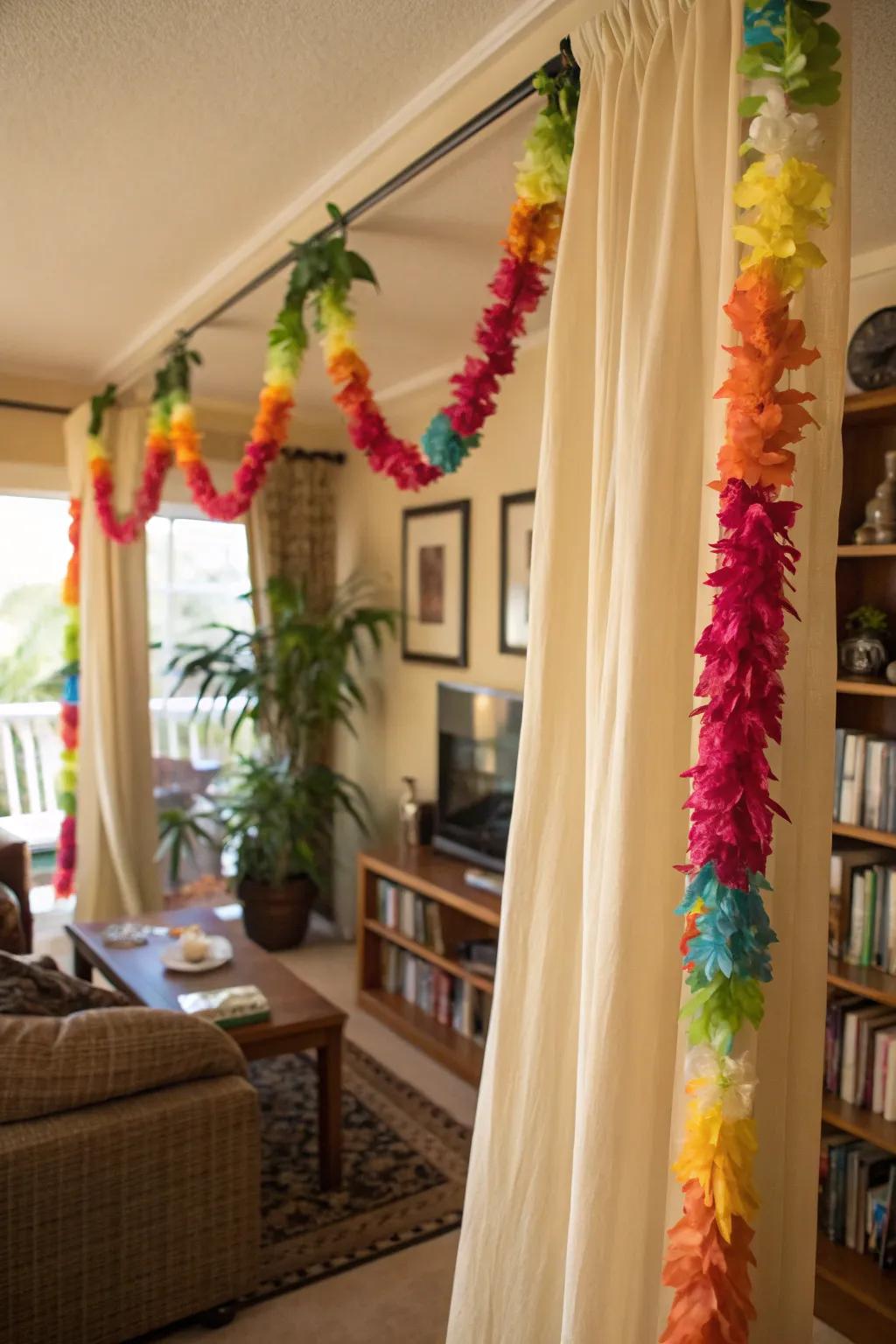 Garlands as drape ties make your windows vibrant.