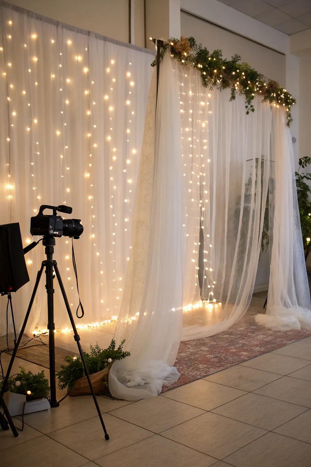 Craft the perfect setting with an enchanting ethereal fabric backdrop.