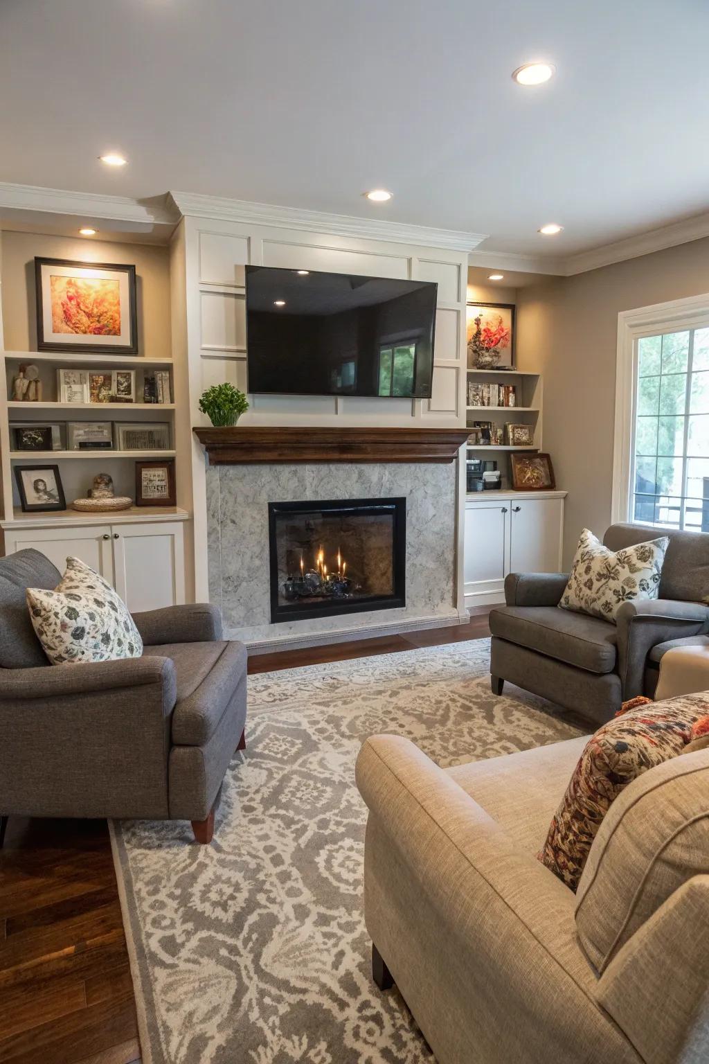 Blend coziness and entertainment by integrating a hearth.